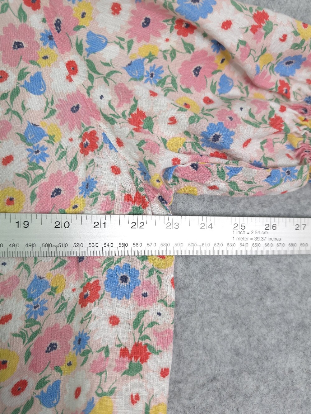 Boden Linen Floral Smocked Blouse Puff Short Sleeve Top Multicolor Size 10 - Picture 7 of 8